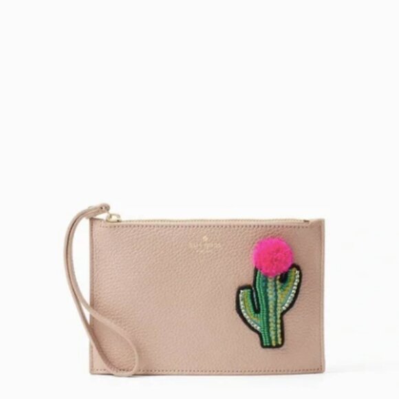 New! Kate Spade Small Leather Wristlet Mini Pouch "On Purpose" in Toasted Wheat - Picture 1 of 8